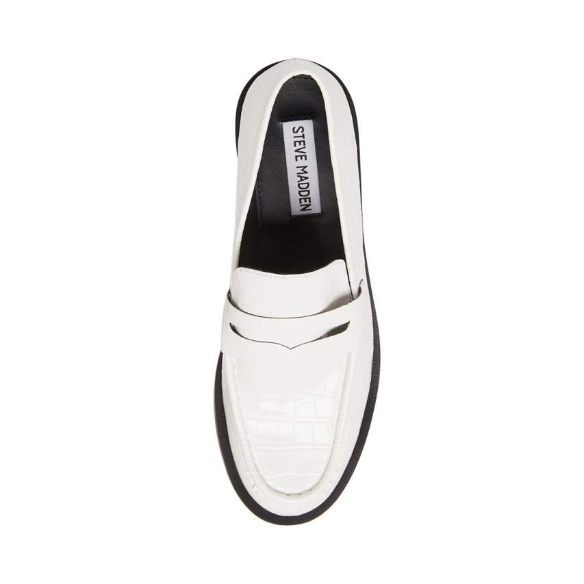 White Steve Madden Goodman Crocodile Women's Loafers | PH 6578EIY